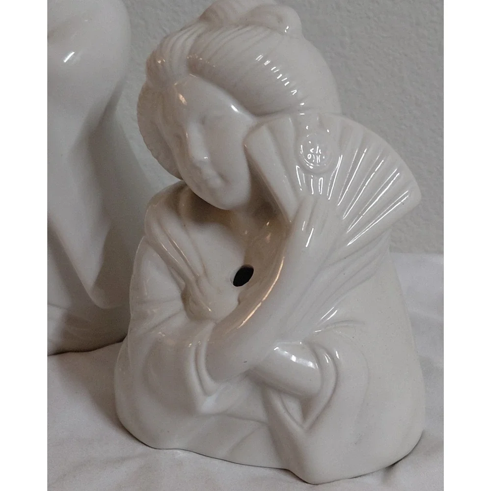 Vintage White Ceramic Tiki Mug Lot of 4 - Benihana Style Japanese Figurines